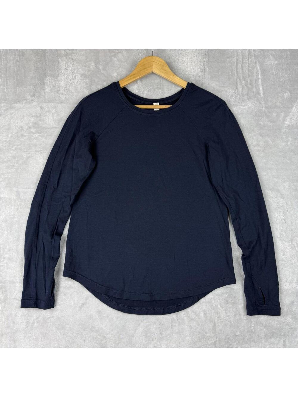 Lululemon Women 100% Merino Wool Long Sleeve Shirt Curved Hem Thumb Hole Slim 6